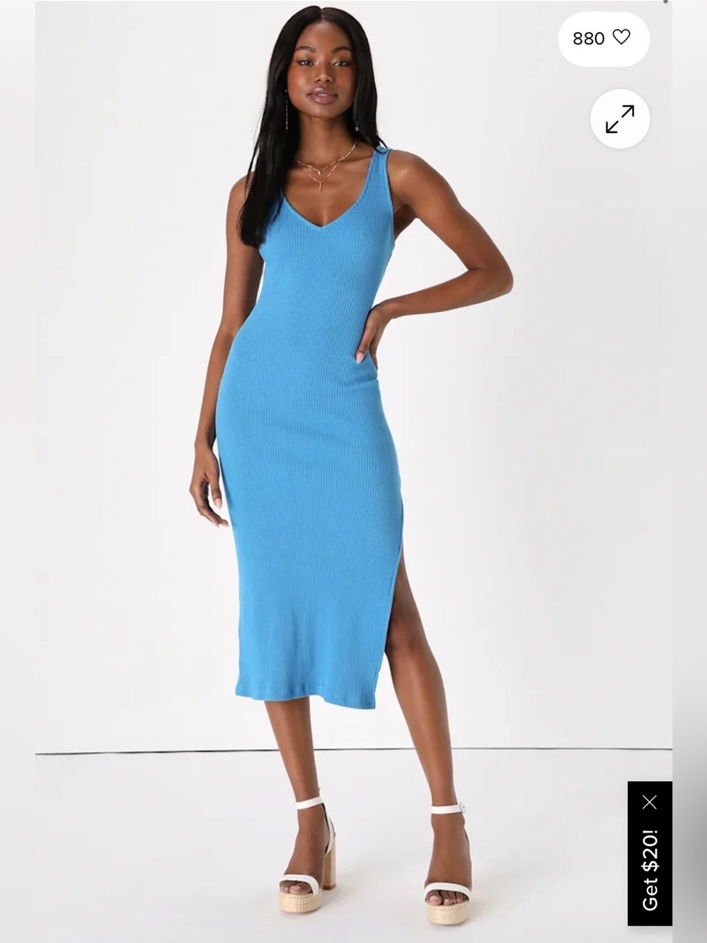 Lulu’s Beauty in Simplicity Blue Ribbed Bodycon Midi Tank Dress Size Medium